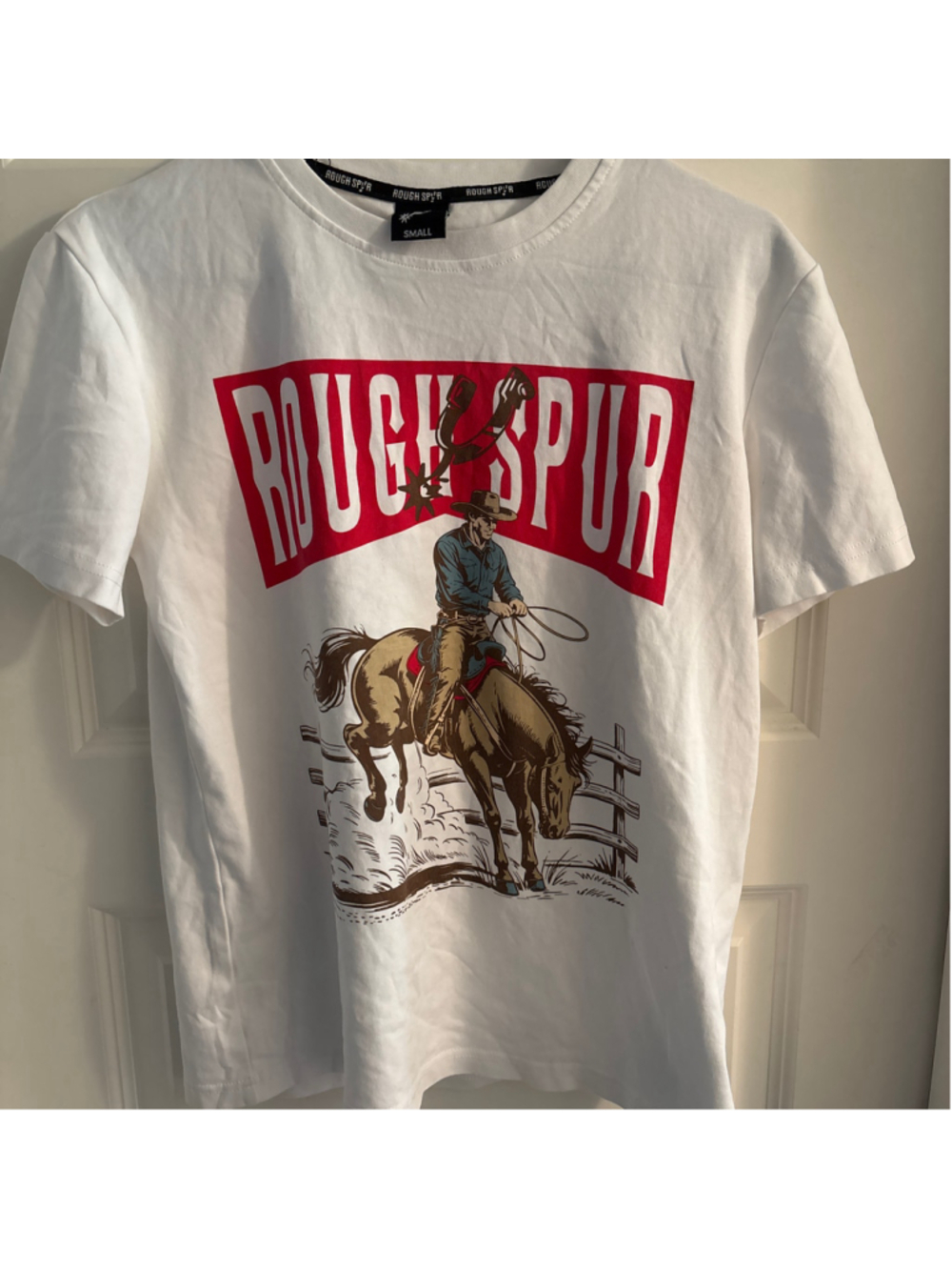 Men's Rough Spur Graphic Short Sleeve Tee White Red Size S